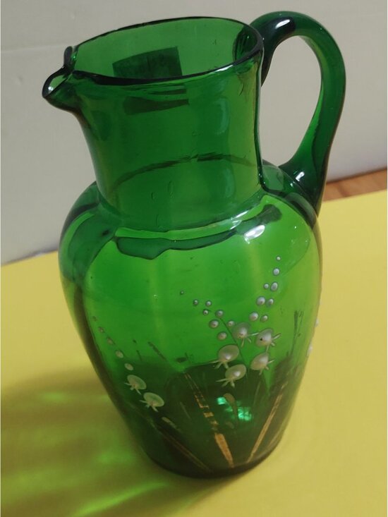 Hand Made Sweet Victorian Glass Jug Enamelled Lily of the Valley flowers - Picture 1 of 10